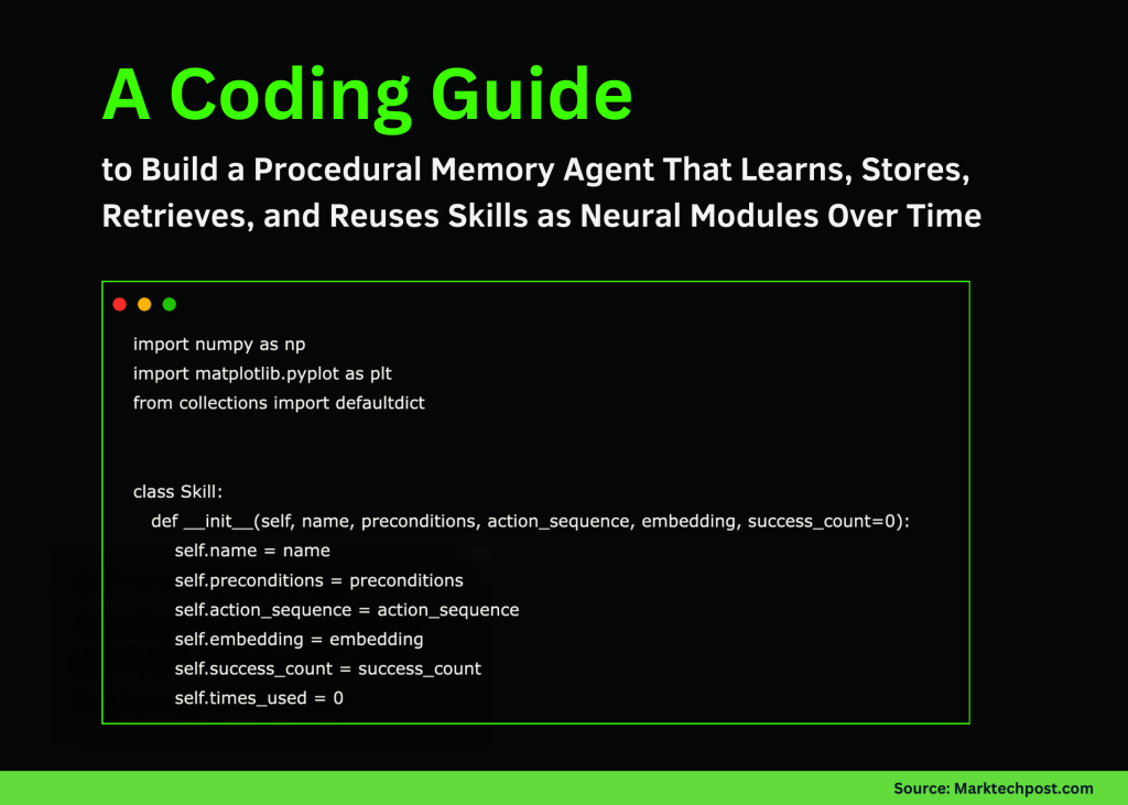 A Coding Guide to Build a Procedural Memory Agent That Learns, Stores, Retrieves, and Reuses Skills as Neural Modules Over Time