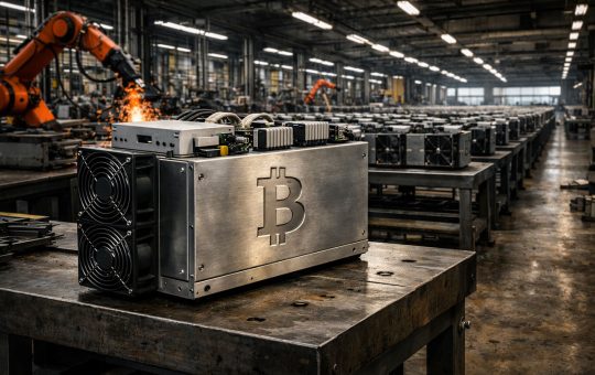 Bitcoin mining rigs assembled in a US factory, reflecting Washington’s push for domestic hardware to power American hash rate