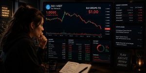 A trader analyzing a bearish Sui chart