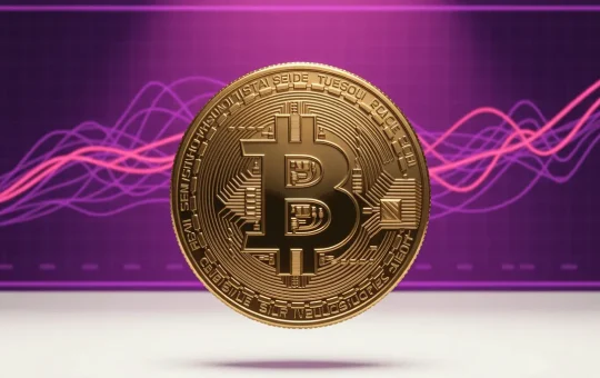 Bitcoin coin with purple and magenta network activity visualization showing bull phase signal