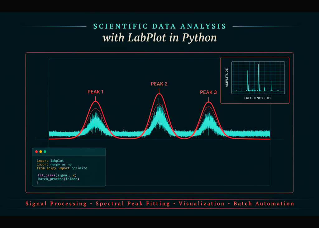 Scientific Data Analysis with LabPlot in Python: Signal Processing, Spectral Peak Fitting, Visualization, and Batch Automation