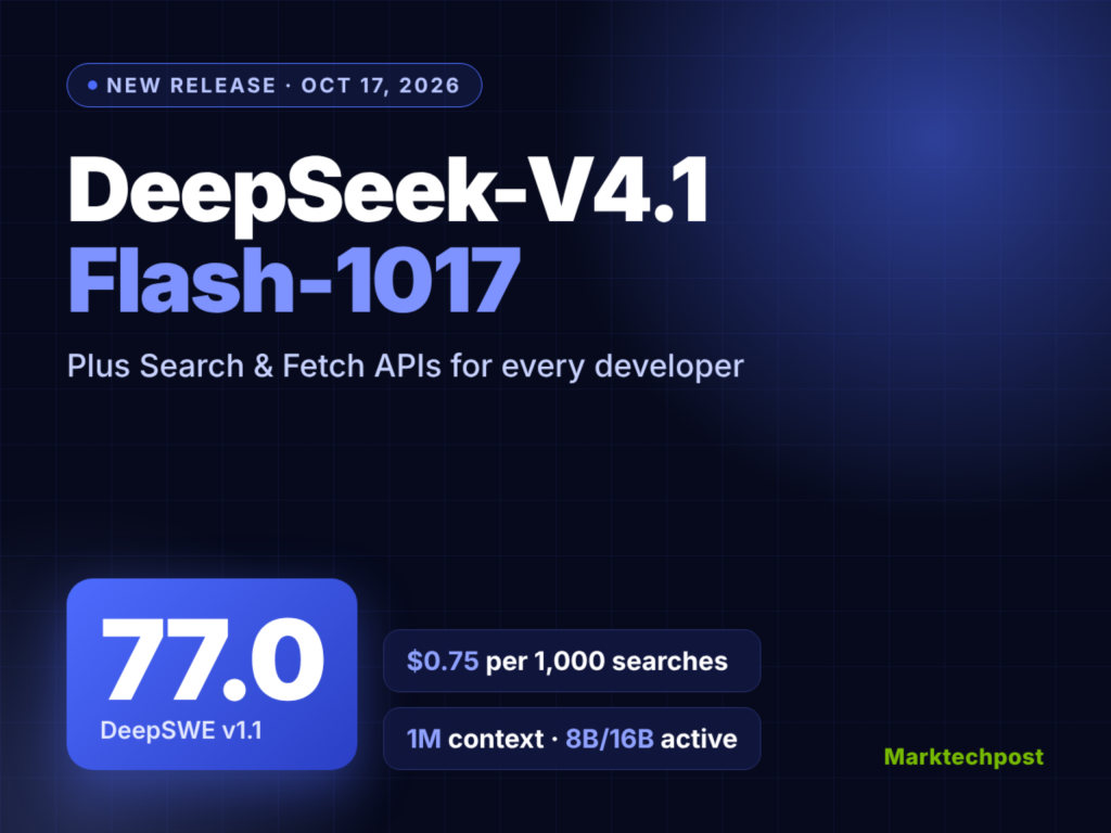 DeepSeek Just Released V4.1-Flash-1017, Scores 77.0 on DeepSWE, Opens Search API